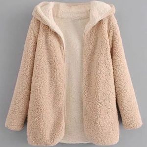 Zaful white tan reversible faux fur Sherpa coat